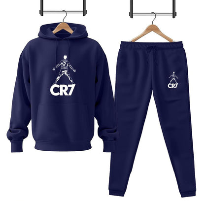 2 Pcs Men's Fleece Printed CR7 Hoodie Track Suit