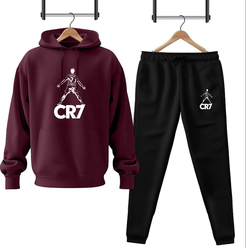 2 Pcs Men's Fleece Printed CR7 Hoodie Track Suit