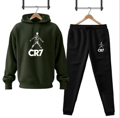 2 Pcs Men's Fleece Printed CR7 Hoodie Track Suit