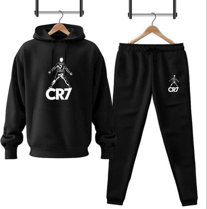 2 Pcs Men's Fleece Printed CR7 Hoodie Track Suit