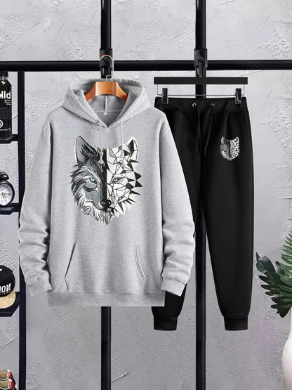 Men's Printed Fleece Hoodie Track Suit - 2 Pcs Set, Over Think